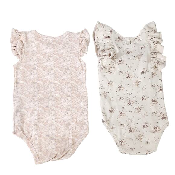 Jamie Kay Organic Cotton Ruffle Bodysuit 2pc Set Baby Girl 12mo Floral Cream - Picture 2 of 8